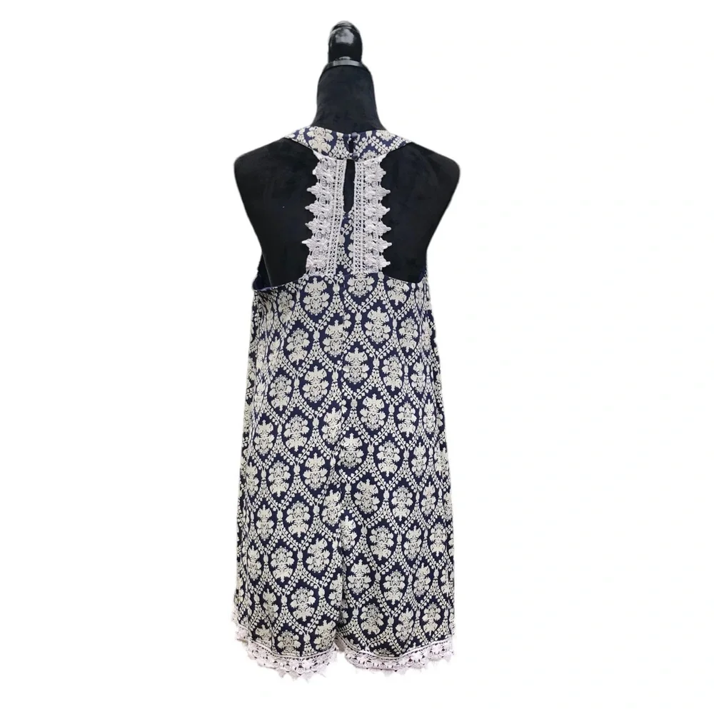 Buttons Navy Blue Victorian Print Dress size Medium - Picture 4 of 8